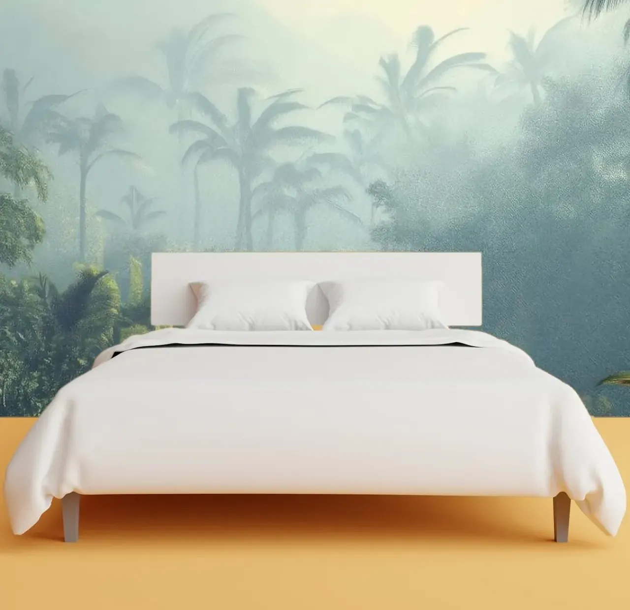 Camera da letto con carta da parati paesaggio tropicale